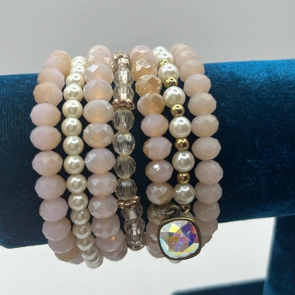 Jewelry - Pink Panache 7 strand stack bracelet. Pink Pearl Stackable Bead Bracelets